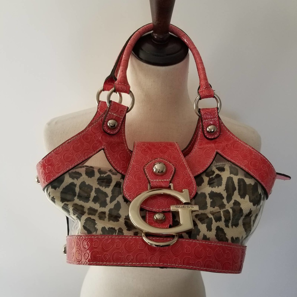 Guess Red Clear Leopard Print Handbag Very Good Unique